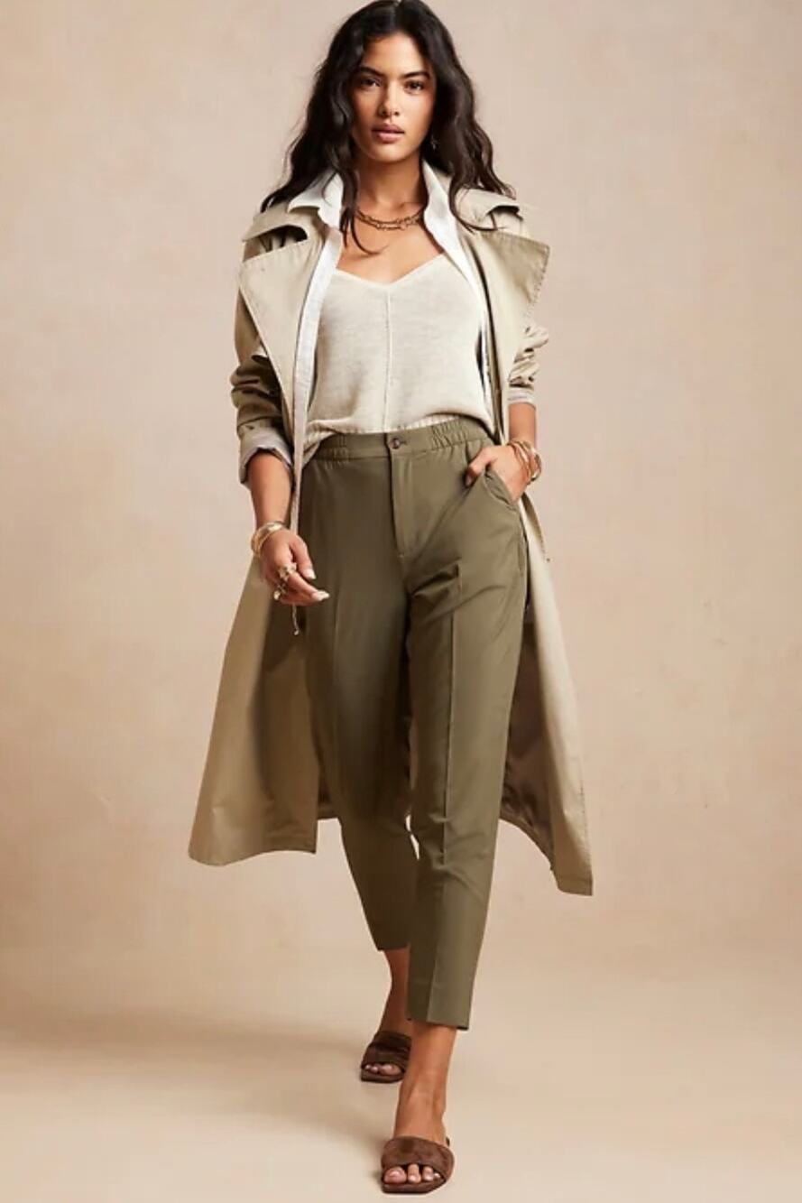 Banana Republic Airstretch Tapered Pants Olive Green Textured Ankle Size XL